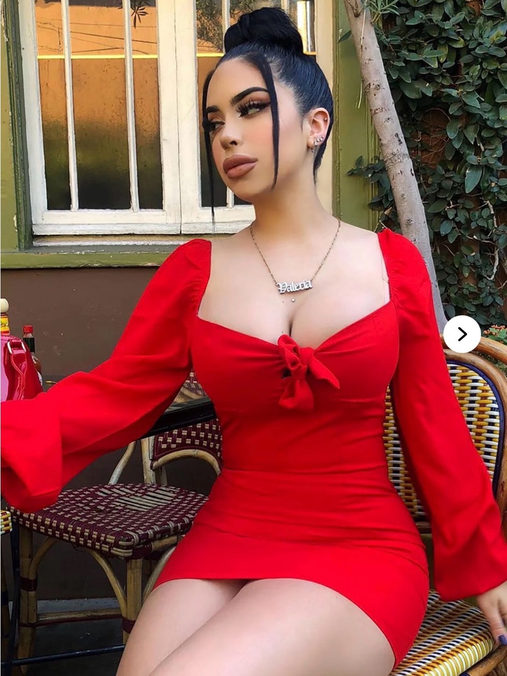 Fashion Nova Red Heart-Neck Mini Dress with Tie Front